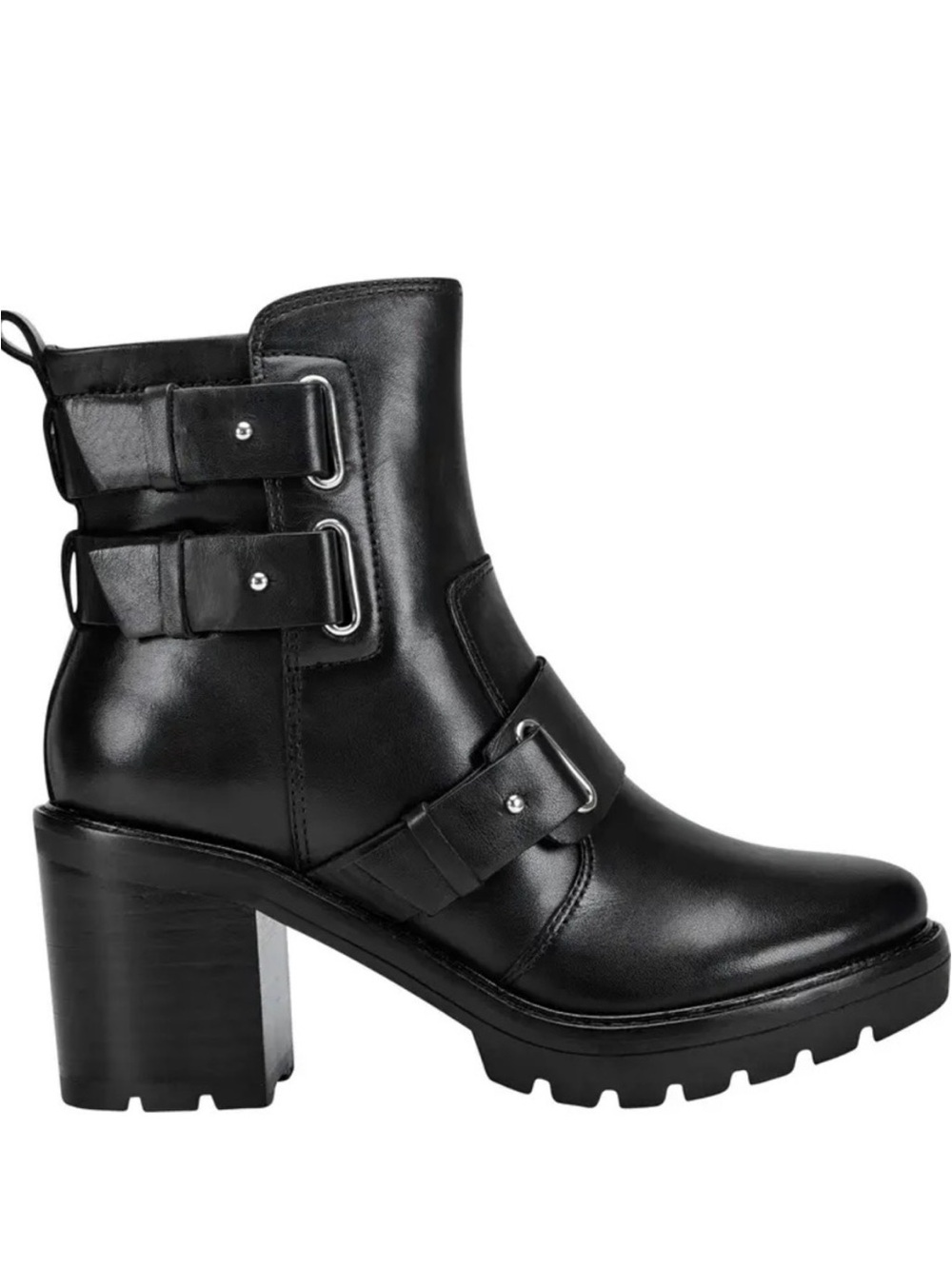 Marc Fisher LTD Dream Black Leather Buckle Bikercore Goth Grunge Heel Boots 9.5